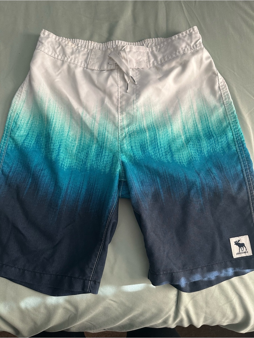 abercrombie kids White to Teal to Navy Ombre Swim Board Shorts